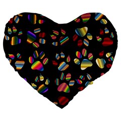 Colorful Paw Prints Pattern Background Reinvigorated Large 19  Premium Heart Shape Cushions by Nexatart