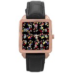 Colorful Paw Prints Pattern Background Reinvigorated Rose Gold Leather Watch  Front