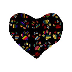 Colorful Paw Prints Pattern Background Reinvigorated Standard 16  Premium Flano Heart Shape Cushions by Nexatart