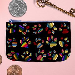 Colorful Paw Prints Pattern Background Reinvigorated Large Coin Purse by Nexatart