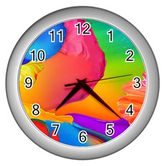 Paint Rainbow Color Blue Red Green Blue Purple Wall Clocks (silver) 