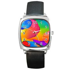 Paint Rainbow Color Blue Red Green Blue Purple Square Metal Watch by Mariart