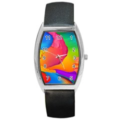 Paint Rainbow Color Blue Red Green Blue Purple Barrel Style Metal Watch