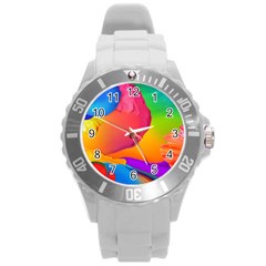 Paint Rainbow Color Blue Red Green Blue Purple Round Plastic Sport Watch (l) by Mariart