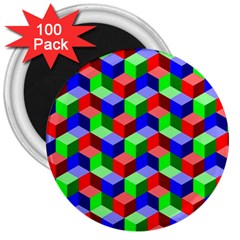 Seamless Rgb Isometric Cubes Pattern 3  Magnets (100 Pack) by Nexatart