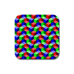 Seamless Rgb Isometric Cubes Pattern Rubber Square Coaster (4 Pack)  by Nexatart