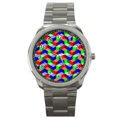 Seamless Rgb Isometric Cubes Pattern Sport Metal Watch by Nexatart