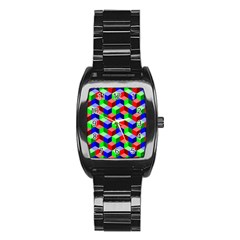 Seamless Rgb Isometric Cubes Pattern Stainless Steel Barrel Watch by Nexatart