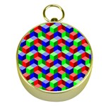 Seamless Rgb Isometric Cubes Pattern Gold Compasses Front