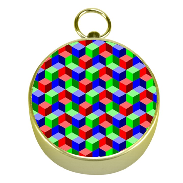 Seamless Rgb Isometric Cubes Pattern Gold Compasses