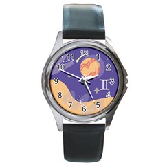 Planet Galaxy Space Star Polka Meteor Moon Blue Sky Circle Round Metal Watch