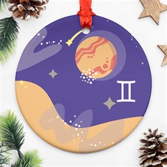 Planet Galaxy Space Star Polka Meteor Moon Blue Sky Circle Ornament (Round)