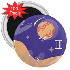 Planet Galaxy Space Star Polka Meteor Moon Blue Sky Circle 3  Magnets (100 pack)