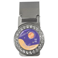 Planet Galaxy Space Star Polka Meteor Moon Blue Sky Circle Money Clips (CZ) 