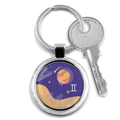 Planet Galaxy Space Star Polka Meteor Moon Blue Sky Circle Key Chains (Round) 