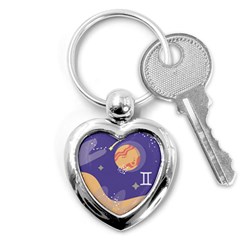 Planet Galaxy Space Star Polka Meteor Moon Blue Sky Circle Key Chains (Heart) 