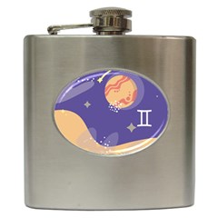 Planet Galaxy Space Star Polka Meteor Moon Blue Sky Circle Hip Flask (6 oz)