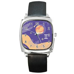 Planet Galaxy Space Star Polka Meteor Moon Blue Sky Circle Square Metal Watch