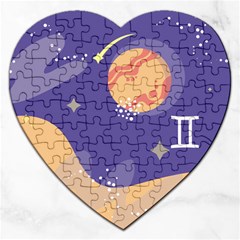 Planet Galaxy Space Star Polka Meteor Moon Blue Sky Circle Jigsaw Puzzle (Heart)