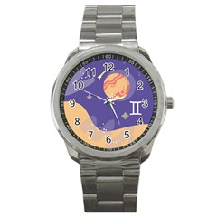 Planet Galaxy Space Star Polka Meteor Moon Blue Sky Circle Sport Metal Watch by Mariart