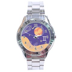 Planet Galaxy Space Star Polka Meteor Moon Blue Sky Circle Stainless Steel Analogue Watch by Mariart