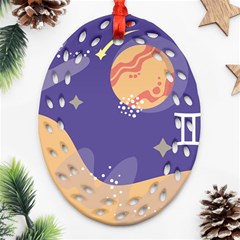 Planet Galaxy Space Star Polka Meteor Moon Blue Sky Circle Ornament (Oval Filigree)