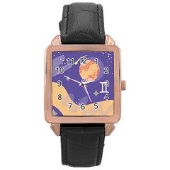 Planet Galaxy Space Star Polka Meteor Moon Blue Sky Circle Rose Gold Leather Watch  by Mariart