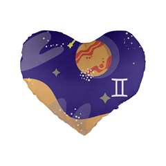 Planet Galaxy Space Star Polka Meteor Moon Blue Sky Circle Standard 16  Premium Flano Heart Shape Cushions