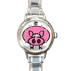 Pork Pig Pink Animals Round Italian Charm Watch