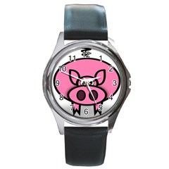 Pork Pig Pink Animals Round Metal Watch by Mariart