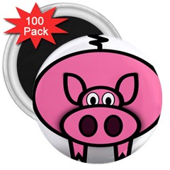 Pork Pig Pink Animals 3  Magnets (100 Pack)