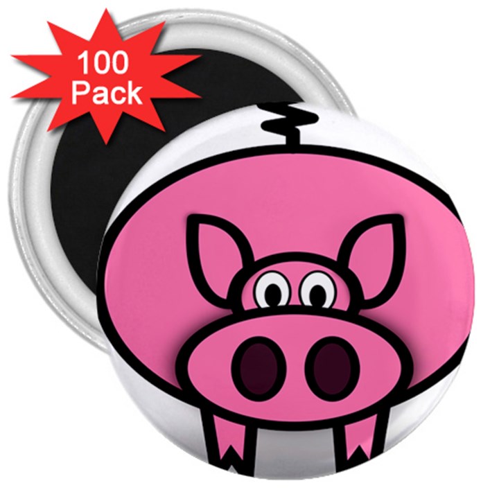 Pork Pig Pink Animals 3  Magnets (100 pack)