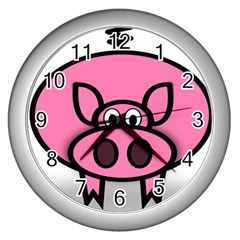 Pork Pig Pink Animals Wall Clocks (silver)  by Mariart