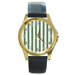 Plaid Line Green Line Vertical Round Gold Metal Watch by Mariart