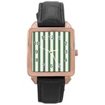 Plaid Line Green Line Vertical Rose Gold Leather Watch  Front