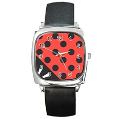 Red Black Hole White Line Wave Chevron Polka Circle Square Metal Watch by Mariart