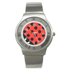 Red Black Hole White Line Wave Chevron Polka Circle Stainless Steel Watch by Mariart