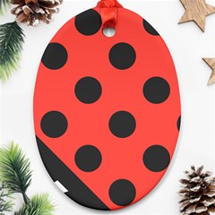 Red Black Hole White Line Wave Chevron Polka Circle Oval Ornament (two Sides) by Mariart