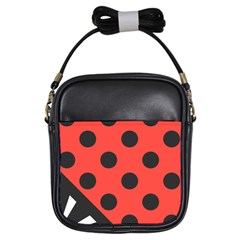 Red Black Hole White Line Wave Chevron Polka Circle Girls Sling Bags by Mariart