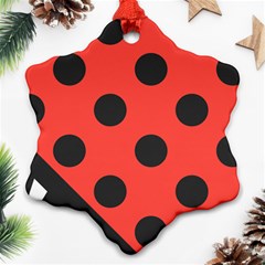 Red Black Hole White Line Wave Chevron Polka Circle Snowflake Ornament (two Sides) by Mariart