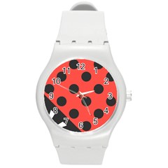 Red Black Hole White Line Wave Chevron Polka Circle Round Plastic Sport Watch (m) by Mariart