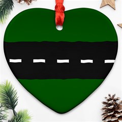 Road Street Green Black White Line Ornament (heart) by Mariart