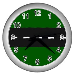 Road Street Green Black White Line Wall Clocks (silver)  by Mariart