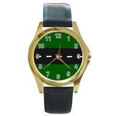 Road Street Green Black White Line Round Gold Metal Watch