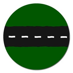 Road Street Green Black White Line Magnet 5  (round) by Mariart