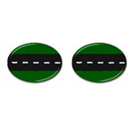 Road Street Green Black White Line Cufflinks (Oval) Front(Pair)