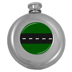 Road Street Green Black White Line Round Hip Flask (5 Oz) by Mariart