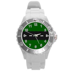 Road Street Green Black White Line Round Plastic Sport Watch (l) by Mariart