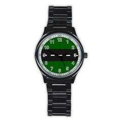 Road Street Green Black White Line Stainless Steel Round Watch by Mariart