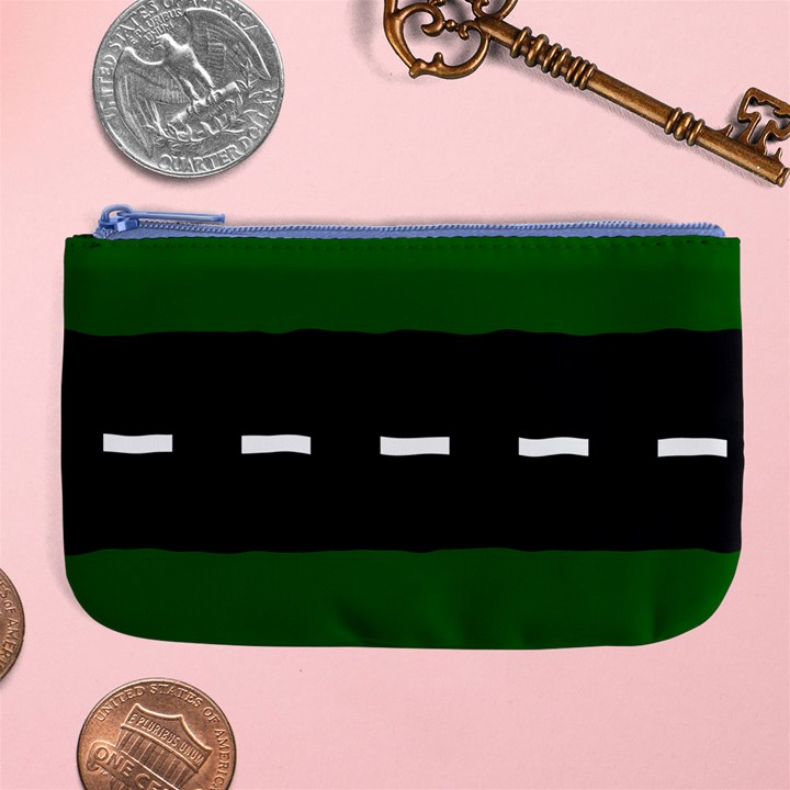 Road Street Green Black White Line Large Coin Purse